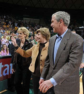 George Bush and Laura at the basketball game