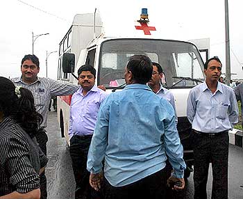 An ambulance and police personnel were on stand-by