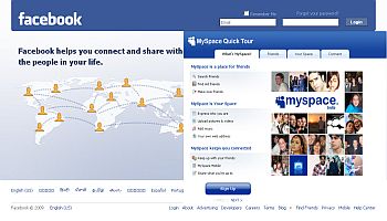 Screenshots of popular social netwroking websites Facebook and MySpace