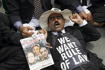 File photo shows a lawyer protesting against Musharraf's crackdown on judiciary during emergency