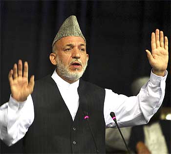 Afghan President Hamid Karzai, who is also one of the presidential candidates, at an electoral rally in Kabul.