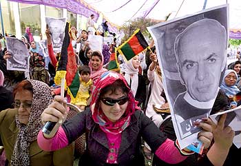 Women attend an election campaign for Afghan presidential candidate Ashraf Ghani Ahmadzai in Kabul.