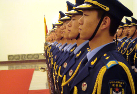 Chinese soldiers at the Great Hall of the People in Beijing