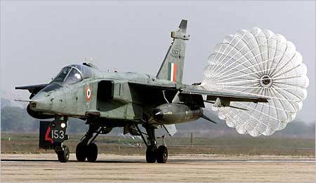 A Jaguar lands at the Ambala air base