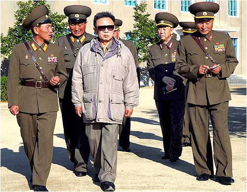 North Korean leader Kim Jong-Il visits the headquarters of the 7th infantry division at an undisclosed place in North Korea