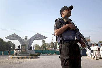 A commando at the Aeronautical Complex in Kamra, which has been targeted by the Taliban twice