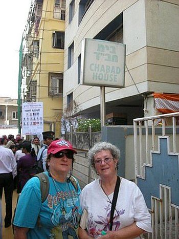 Shosh and Sara outside Chabad House
