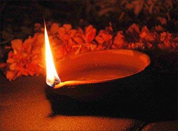 A deepam in the temple premises