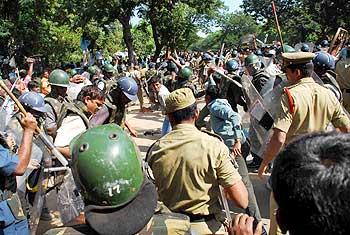 Cops resorted to lathicharge on Sunday