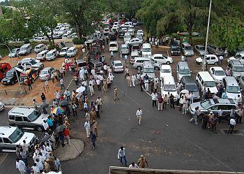 A large number of people gathered outside the secretariat seeking information about the CM