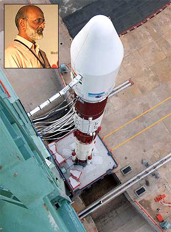 An ISRO rocket; inset, George Koshy