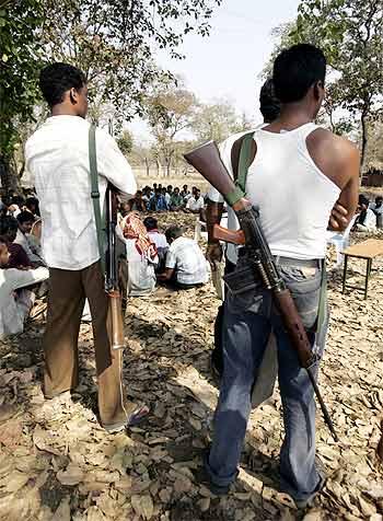 Members of the Salwa Judum in Gudma village, about 450 km south of Raipur