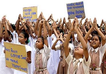 Students pray for rain in Ahmedabad