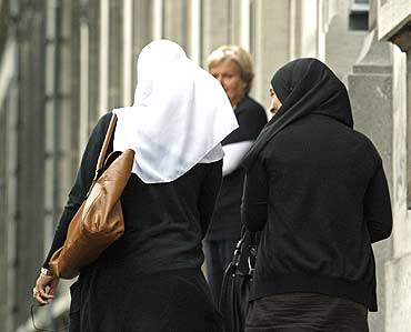 Muslim students in traditional dress at a school in Antwerp