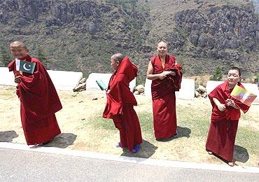 Monks carrying flags of all SAARC nations in Thimphu on Tuesday