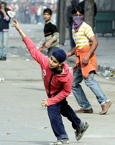 A young Kashmiri protestor