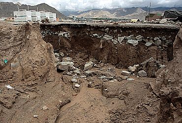 A landslide caused by the disastorous cloudburst in Leh