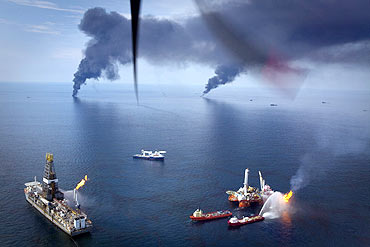 Oil is burned off near the source of the Deepwater Horizon spill