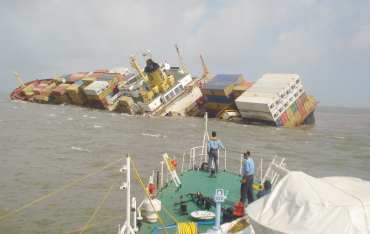 Containers being recovered from the sea