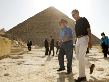 Obama at the Great Pyramids of Giza, Egypt, in June 2009