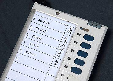 An electronic voting machine.