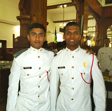 Krishnant Gholap, right, with a friend in the white uniform worn in the NDA cadet's mess.