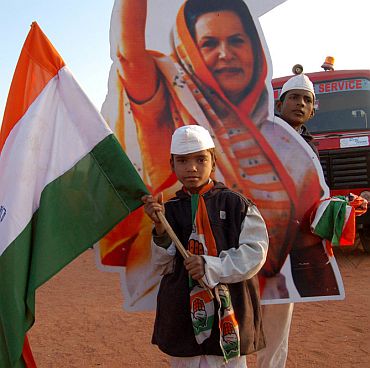 A poster of Congress chief Sonia Gandhi