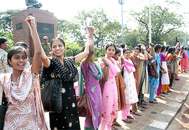 Students take part in the human chain in Hyderabad