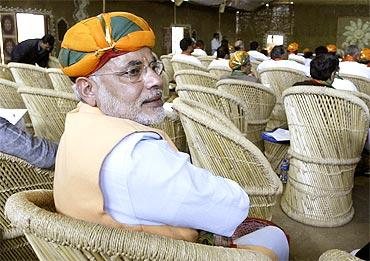 Gujarat Chief Minister Narendra Modi at the BJP meet in Indore on February 18, 2010