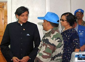 Tharoor interacts with Lt Col Pronob K Roy