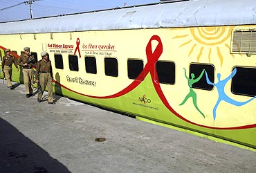 The Red Ribbon Express train at Jammu railway station