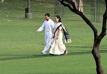 Congress President Sonia Gandhi with her son, party Vice-President Rahul Gandhi.