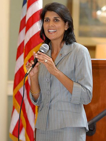 Nikki Haley speaks at a meeting at Francis Marion University in Florence, South Carolina