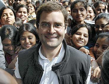 Rahul Gandhi during a visit to a women's college in Patna