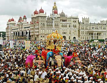 People attend the annual Dussehra celebration in Mysore