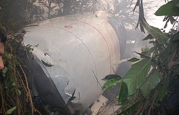 The ill-fated AI plane at the crash site near Mangalore airport