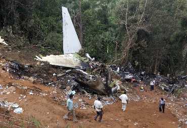 The wreckage of the crashed Air India Express plane