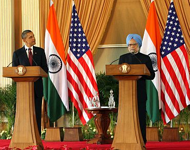 Dr Singh and Obama at the press conference