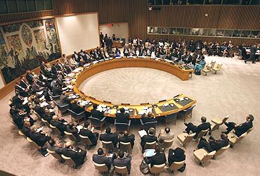 The United Nations Security Council meets at UN Headquarters in New York