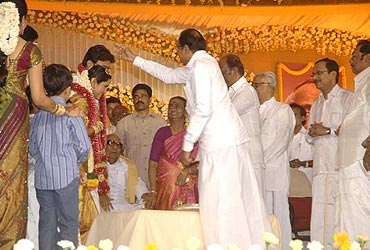 Home Minister P Chidambaram blesses the couple