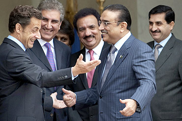 President Sarkozy with his Pakistani counterpart Asif Ali Zardari in Paris