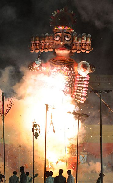 Ravan's effigy in flames at the Dussehra celebrations