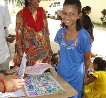 Shail, a regular at Kilkari with her Madhubani art