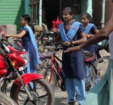 Girls on their way to school.