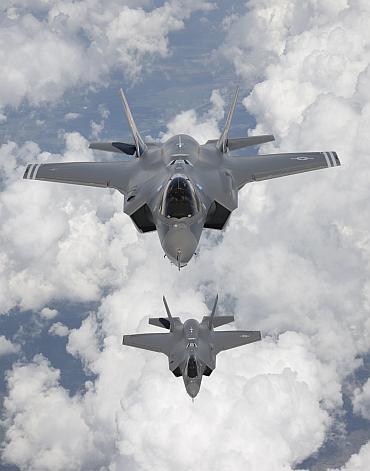 F-35 Lightning II, also known as the Joint Strike Fighter (JSF), fighter aircraft are seen as they arrive at Edwards Air Force Base in California