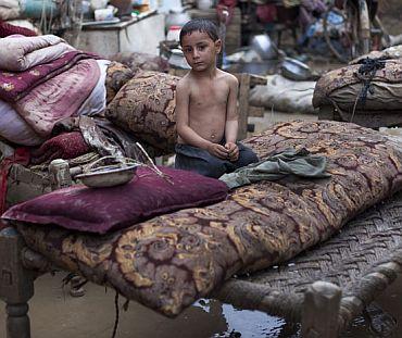 A displaced child at a relief camp