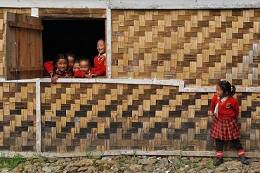 Children take a break from class at their newly-established school