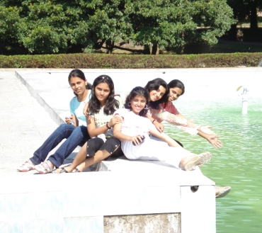 Shreya, second from right, with her friends before the accident