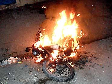 A motorcycle was set ablaze near the Danipura mosque, Ratlam, September 3