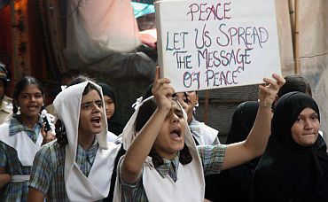 Children at a peace rally in Mumbai, September 29